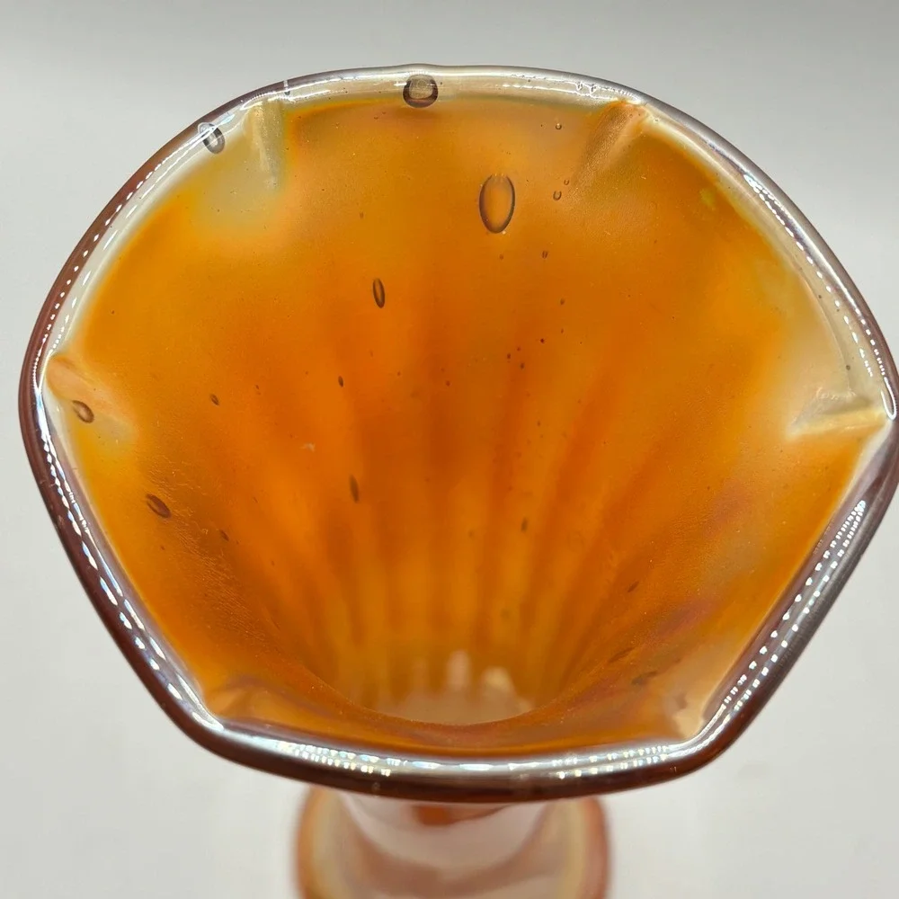Imperial Glass Marigold Carnival Glass Vase 9 Inch‎ Vintage Fluted Iridescent